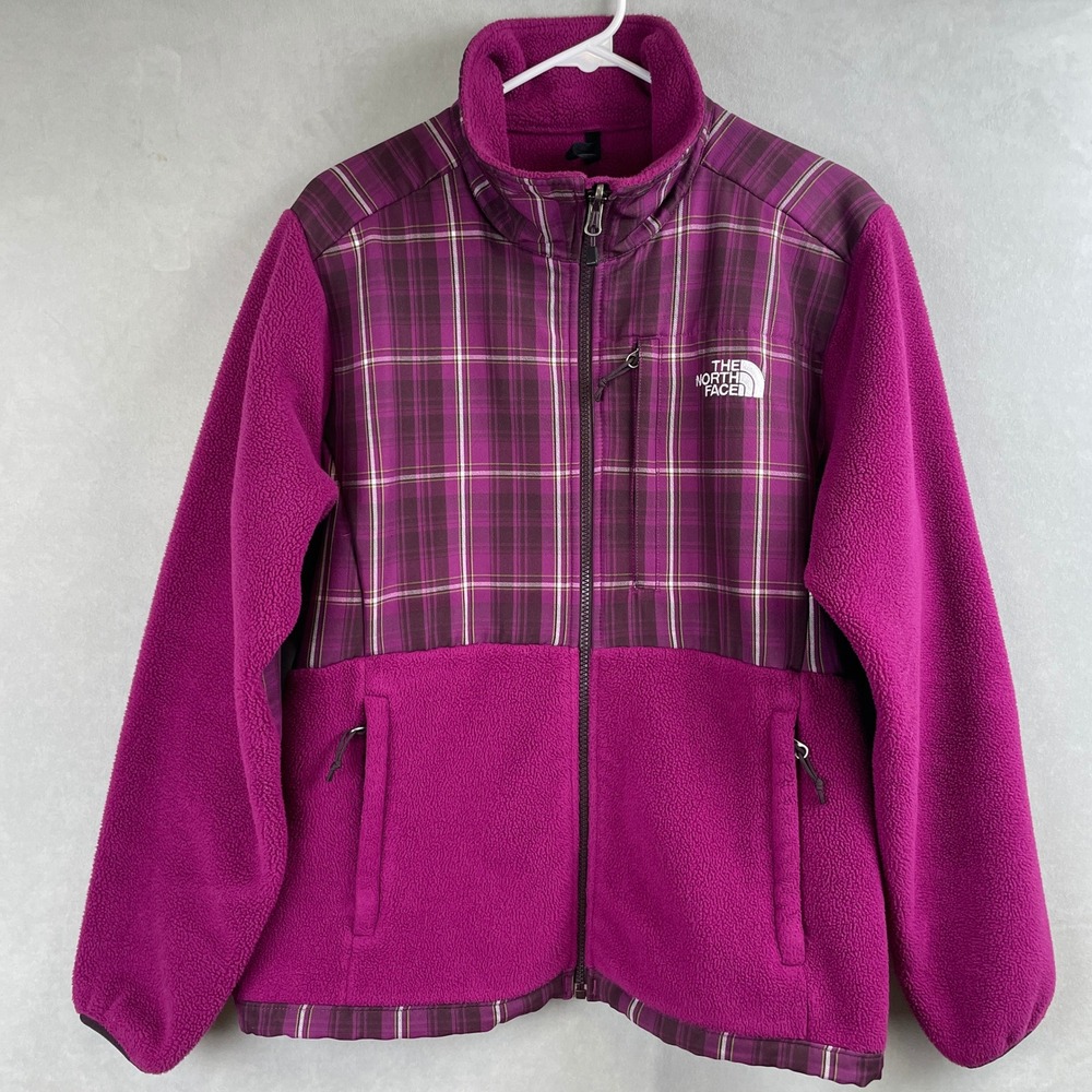 The North Face Womens Denali Fleece Jacket Magenta Purple Plaid Gorp Utility L